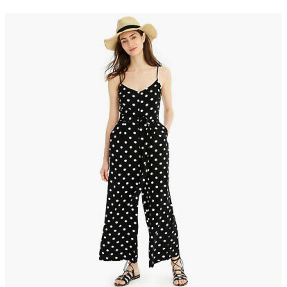 J Crew Strappy Wide Leg Polka Dot Jumpsuit